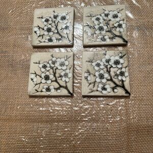 Vintage Floral Ceramic Coasters Set made in Japan